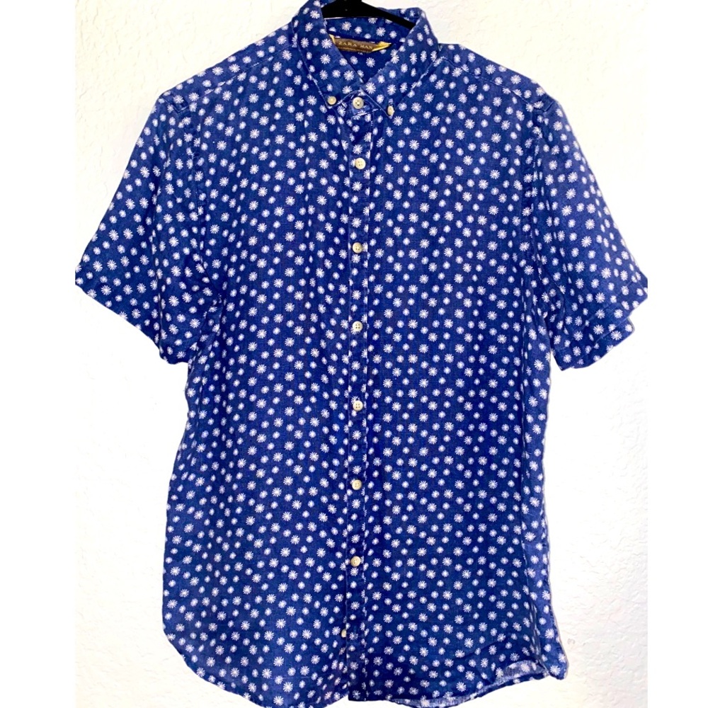 Blue Men’s Zara Short Sleeve Button-Up Shirt